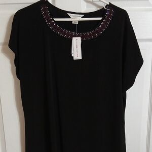 Christopher & Banks Black Top with Embellished Neckline